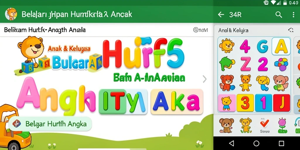 Tampilan antarmuka aplikasi 34R untuk belajar huruf dan angka.