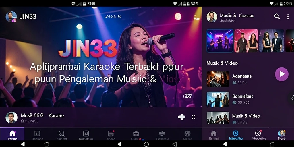 Tampilan antarmuka utama JIN33 dengan pilihan lagu Karaoke yang kaya.